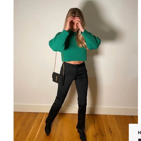 TIBI Sweater Green Wool Rib Cropped Pullover Mock Turtleneck XS - Picture 4 of 15